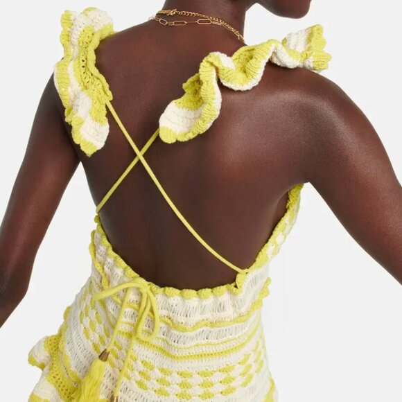 $795 NWT Zimmermann Yellow White Crochet Halcyon Frill Mini Dress sz 4/IT 40 - Picture 3 of 14